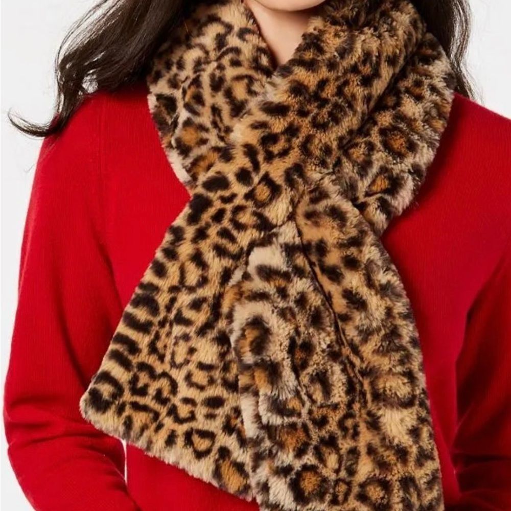 INC International Concepts faux-fur pull-through women's scarf-LEOPARD-NWT